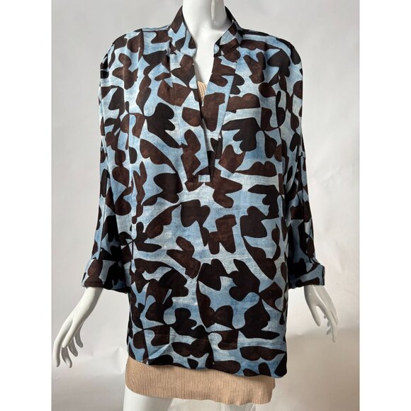 Nic+Zoe Swirling Sky Top Style F221632 Blue & Brown Abstract Print Blouse XL 100 - Picture 1 of 16